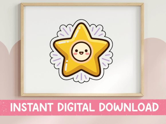 Cute Kawaii Smiling Star Graphics
