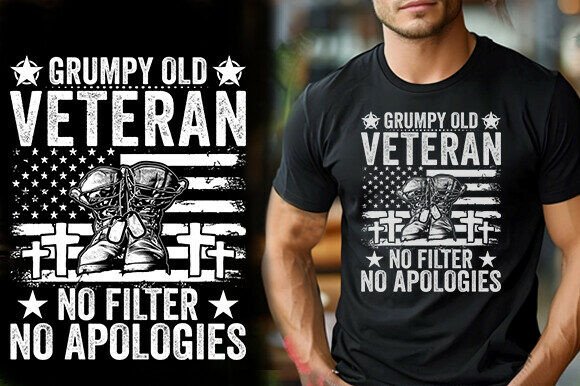 FLAG GRUMPY OLD VETERAN NO FILTER NO APO Graphics and T-Shirt Designs