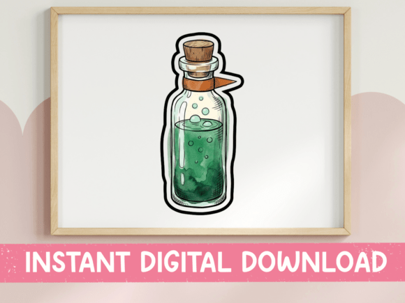 Green Bubbly Potion Bottle Watercolor Graphics