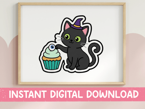 Halloween Black Cat Witch Hat Cupcake Graphics