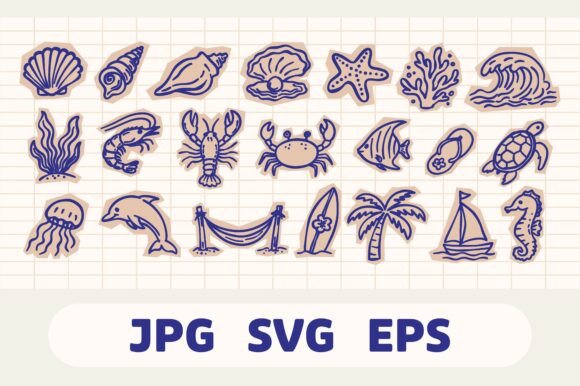 Hand Drawn Scrapbook Nautical Beach Graphics