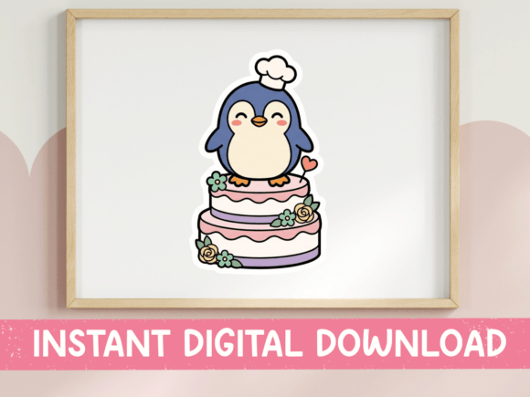 Kawaii Penguin Baker on a Cake Graphics