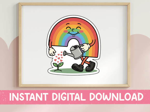 Rainbow Watering Heart Garden Art Graphics