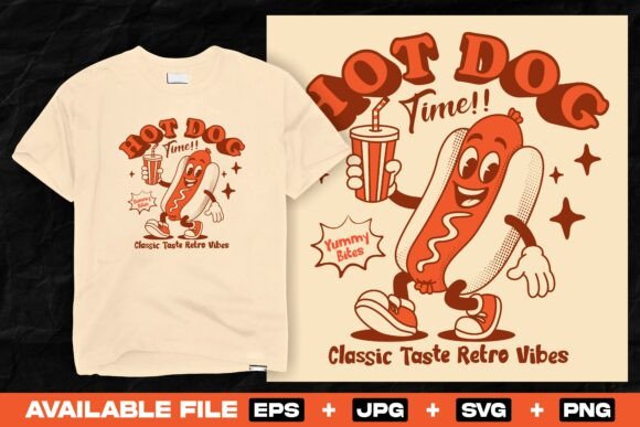 Retro Hot Dog Cartoon Mascot Design Graphics