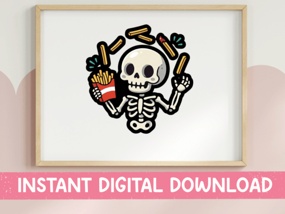 Skeleton Eating French Fries Funny Graphics