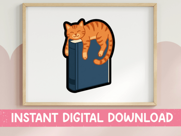 Sleeping Orange Tabby Cat on Book Graphics