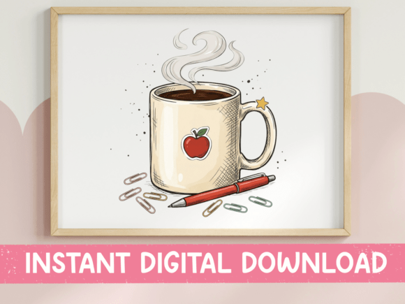 Teacher Coffee Mug Apple Pen Clipart Graphics