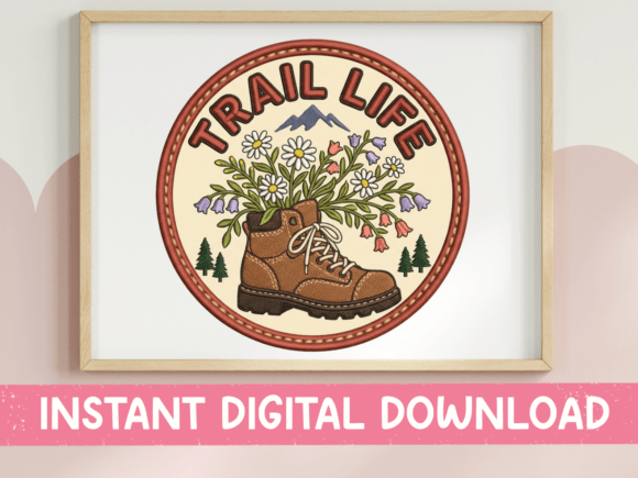 Trail Life Hiking Boot Wildflowers Graphics for T-Shirt Designs