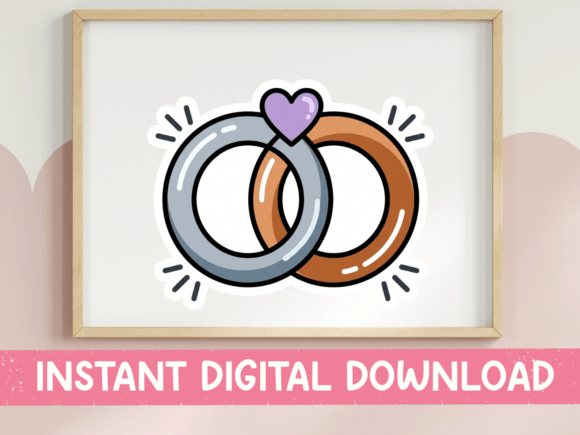 Wedding Rings Linked Heart Art Graphics