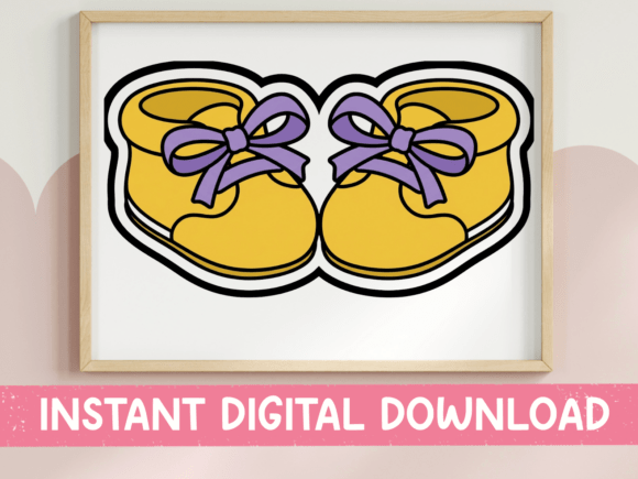 Yellow Baby Booties with Purple Bow Graphics